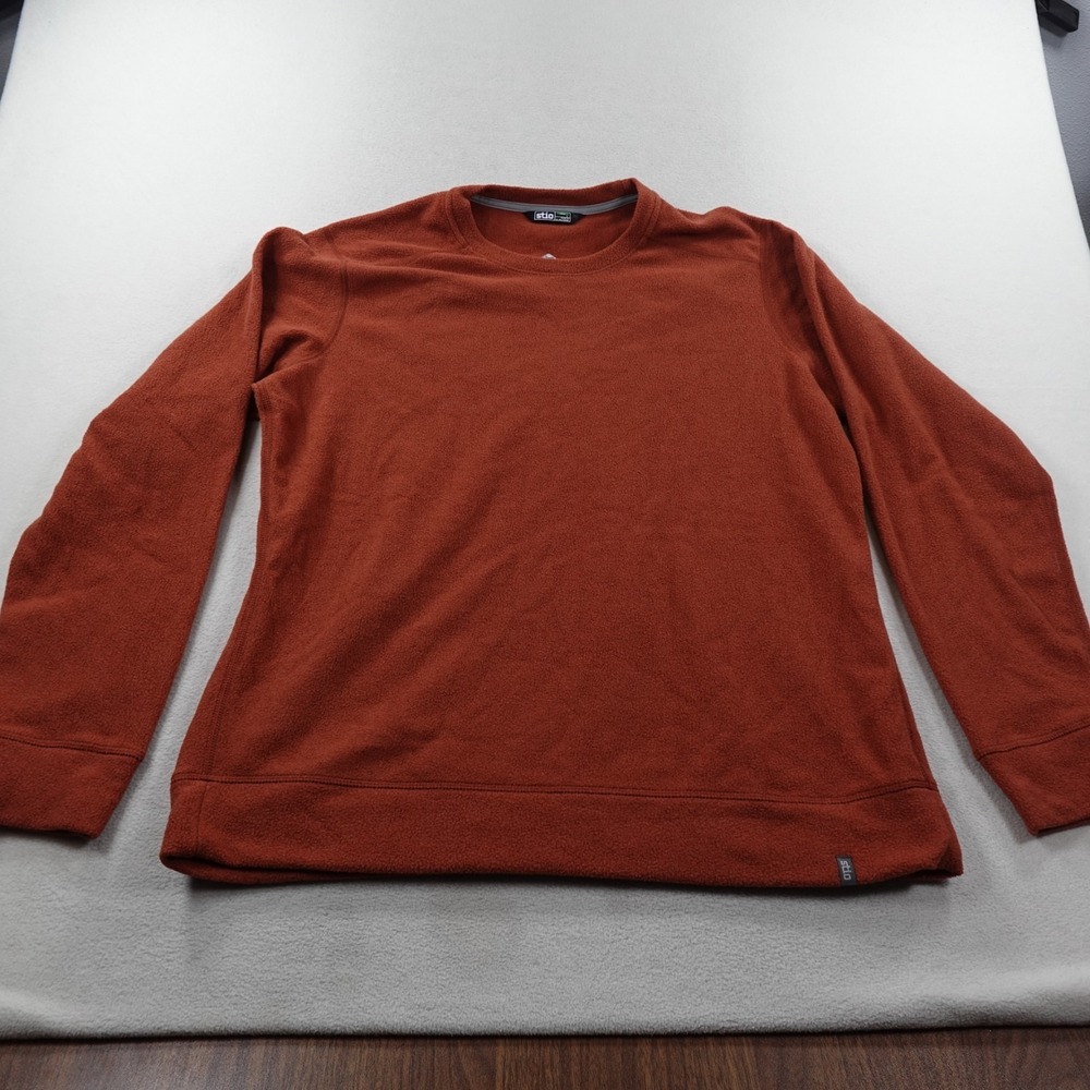 Stio Turpin Fleece Crew Pullover Mens Large Orange Long Sleeve Hiking Thermo
